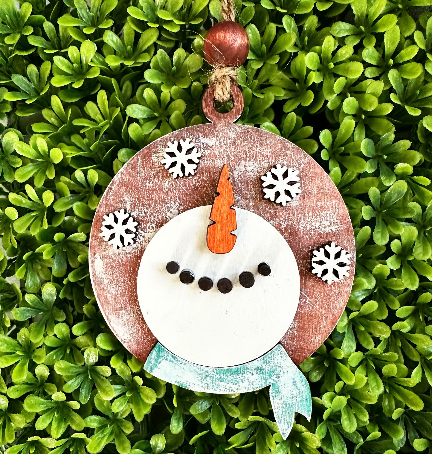 Snowman With Flakes Ornament - Made to Order