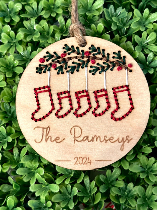 Personalized Hand Embroidered Stocking Christmas Ornament